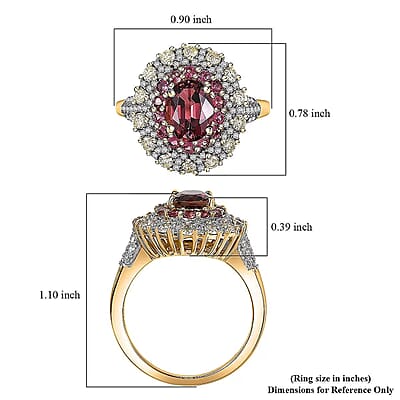 Luxoro AAAA Rubellite, Natural Diamond Ring in 14K Yellow Gold 2.65 ctw (Size 7.0)