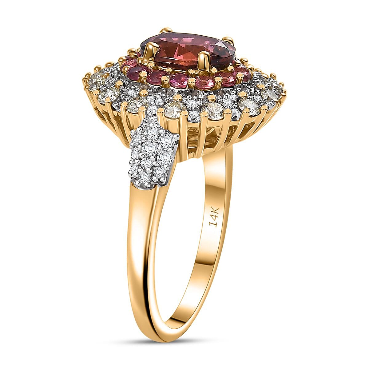 Luxoro AAAA Rubellite, Natural Diamond Ring in 14K Yellow Gold 2.65 ctw (Size 8.0) image number 3