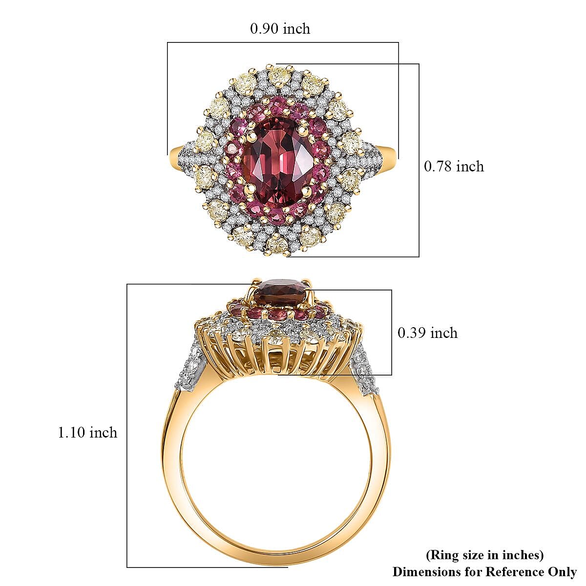 Luxoro AAAA Rubellite, Natural Diamond Ring in 14K Yellow Gold 2.65 ctw (Size 8.0) image number 5