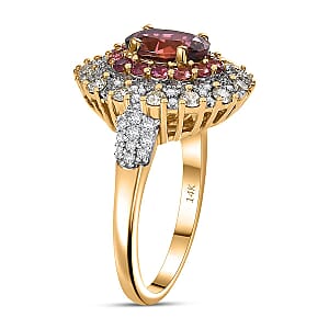 Luxoro AAAA Rubellite, Natural Diamond Ring in 14K Yellow Gold 2.65 ctw (Size 8.5)