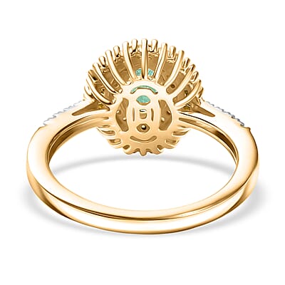 D'Joy Kagem Zambian Emerald, Yellow Diamond, Diamond Halo Ring in 18K Vermeil YG Over Sterling Silver 1.25 ctw (Size 10.0)