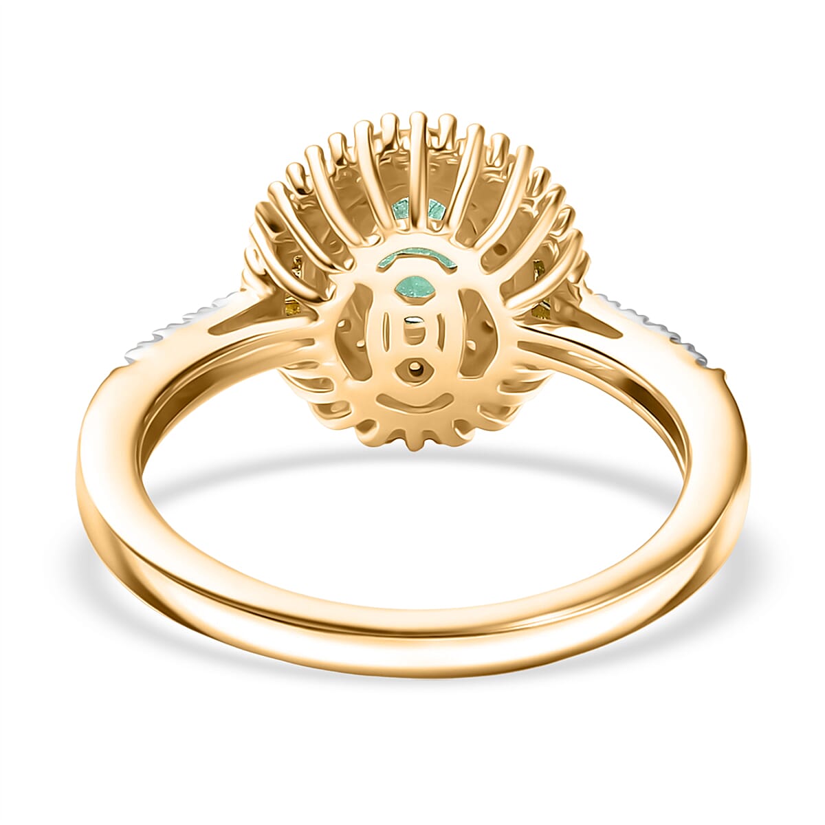 D'Joy Premium Kagem Zambian Emerald, Yellow and Diamond 1.25 ctw Halo Ring in 18K Vermeil Yellow Gold Over Sterling Silver (Size 6.0) image number 4
