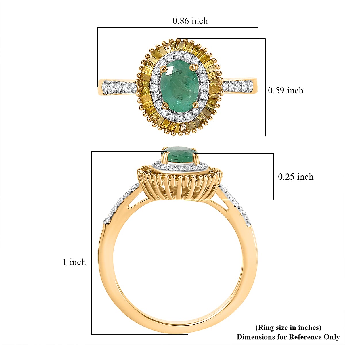 D'Joy Kagem Zambian Emerald, Yellow Diamond, Diamond Halo Ring in 18K Vermeil YG Over Sterling Silver 1.25 ctw (Size 8.0) image number 5