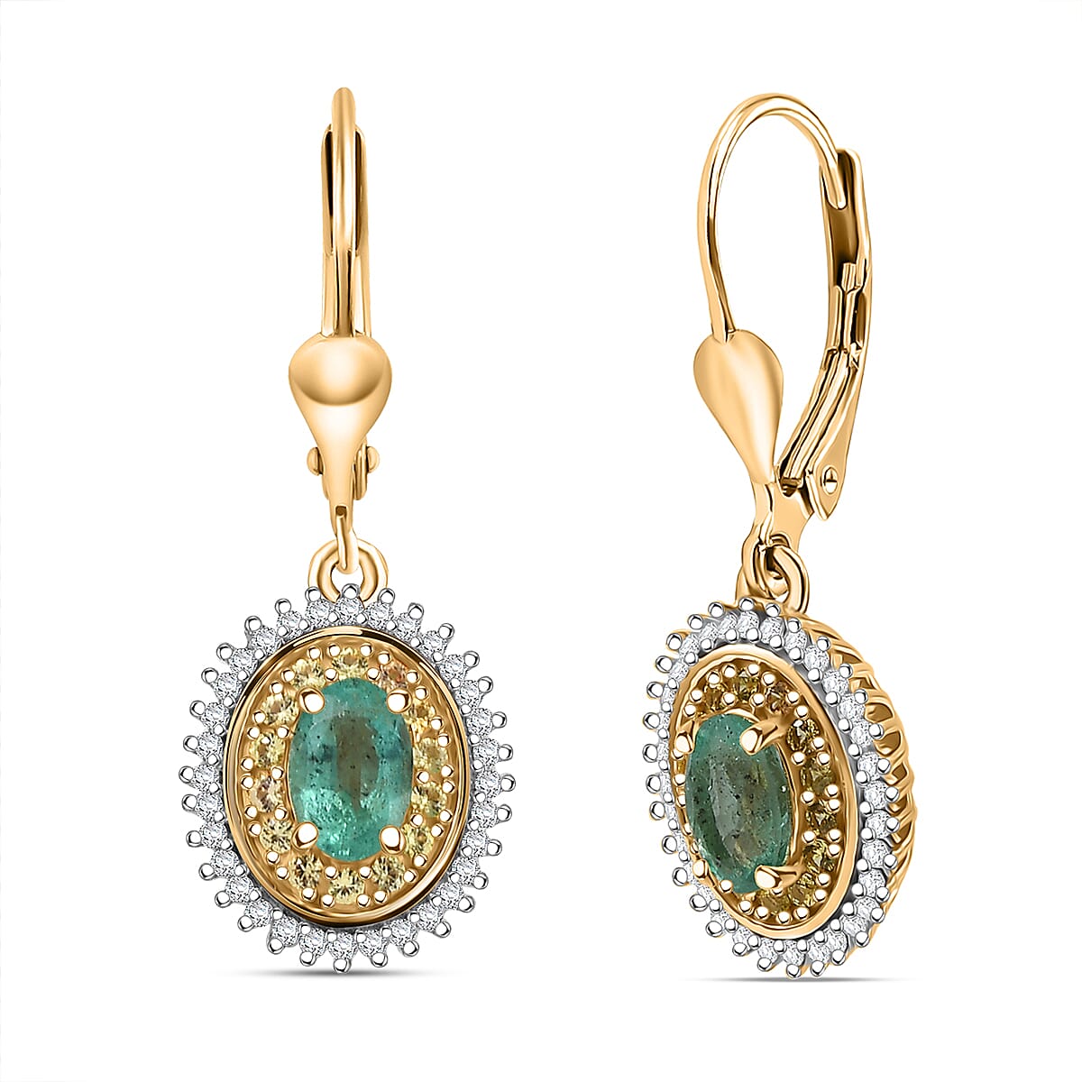 D'Joy Premium Kagem Zambian Emerald and Multi Gemstone 1.35 ctw Earrings in 18K Vermeil Yellow Gold Over Sterling Silver image number 0