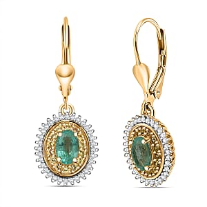 D'Joy Premium Kagem Zambian Emerald and Multi Gemstone 1.35 ctw Earrings in 18K Vermeil Yellow Gold Over Sterling Silver