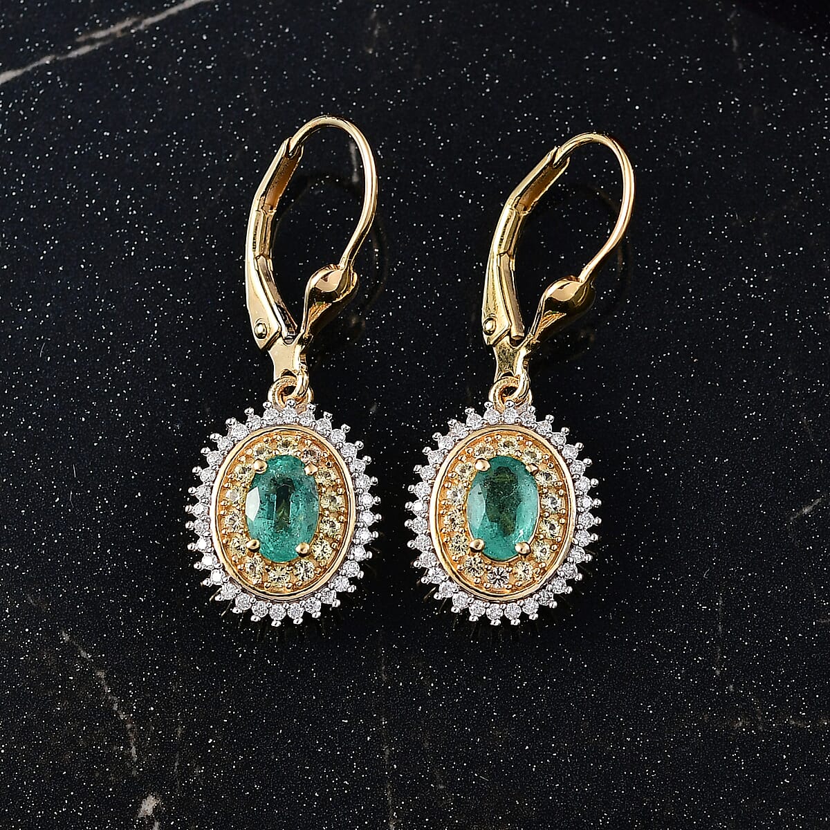 D'Joy Premium Kagem Zambian Emerald and Multi Gemstone 1.35 ctw Earrings in 18K Vermeil Yellow Gold Over Sterling Silver image number 1