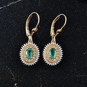 D'Joy Premium Kagem Zambian Emerald and Multi Gemstone 1.35 ctw Earrings in 18K Vermeil Yellow Gold Over Sterling Silver