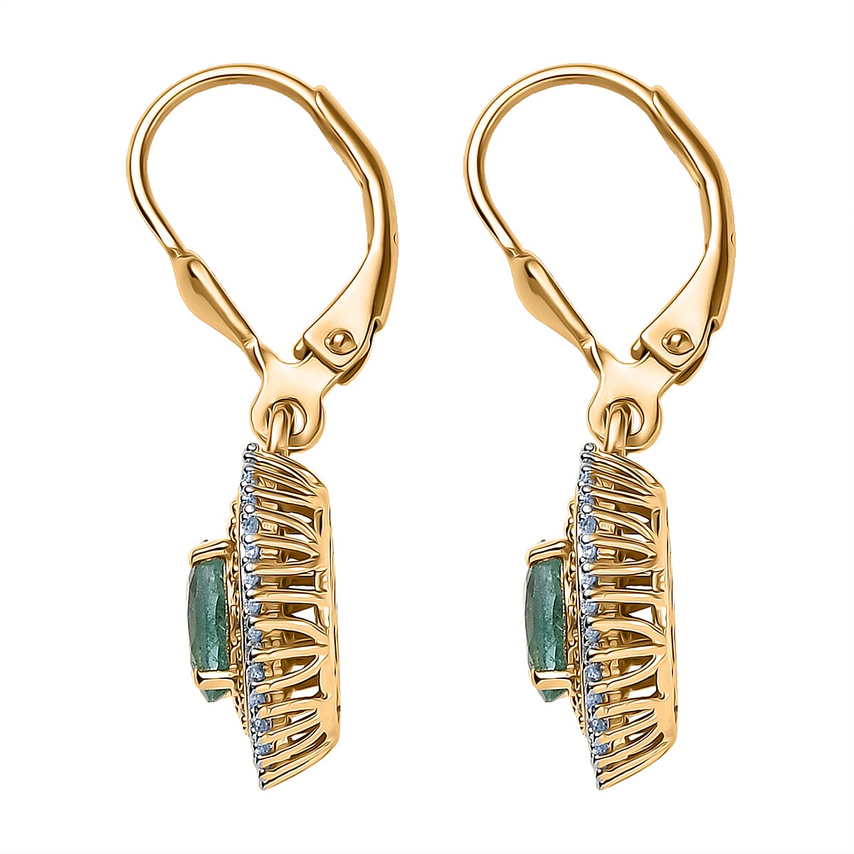 D'Joy Premium Kagem Zambian Emerald and Multi Gemstone 1.35 ctw Earrings in 18K Vermeil Yellow Gold Over Sterling Silver image number 3