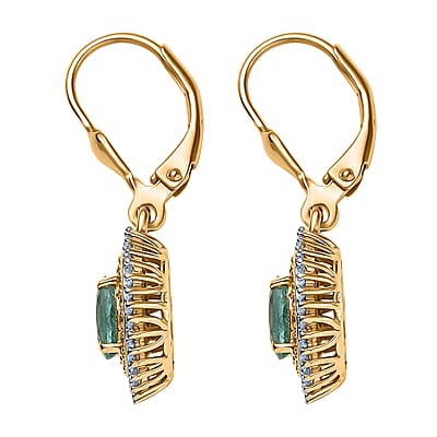 D'Joy Premium Kagem Zambian Emerald and Multi Gemstone 1.35 ctw Earrings in 18K Vermeil Yellow Gold Over Sterling Silver