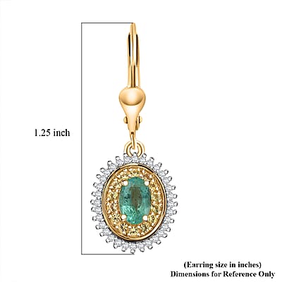 D'Joy Premium Kagem Zambian Emerald and Multi Gemstone 1.35 ctw Earrings in 18K Vermeil Yellow Gold Over Sterling Silver