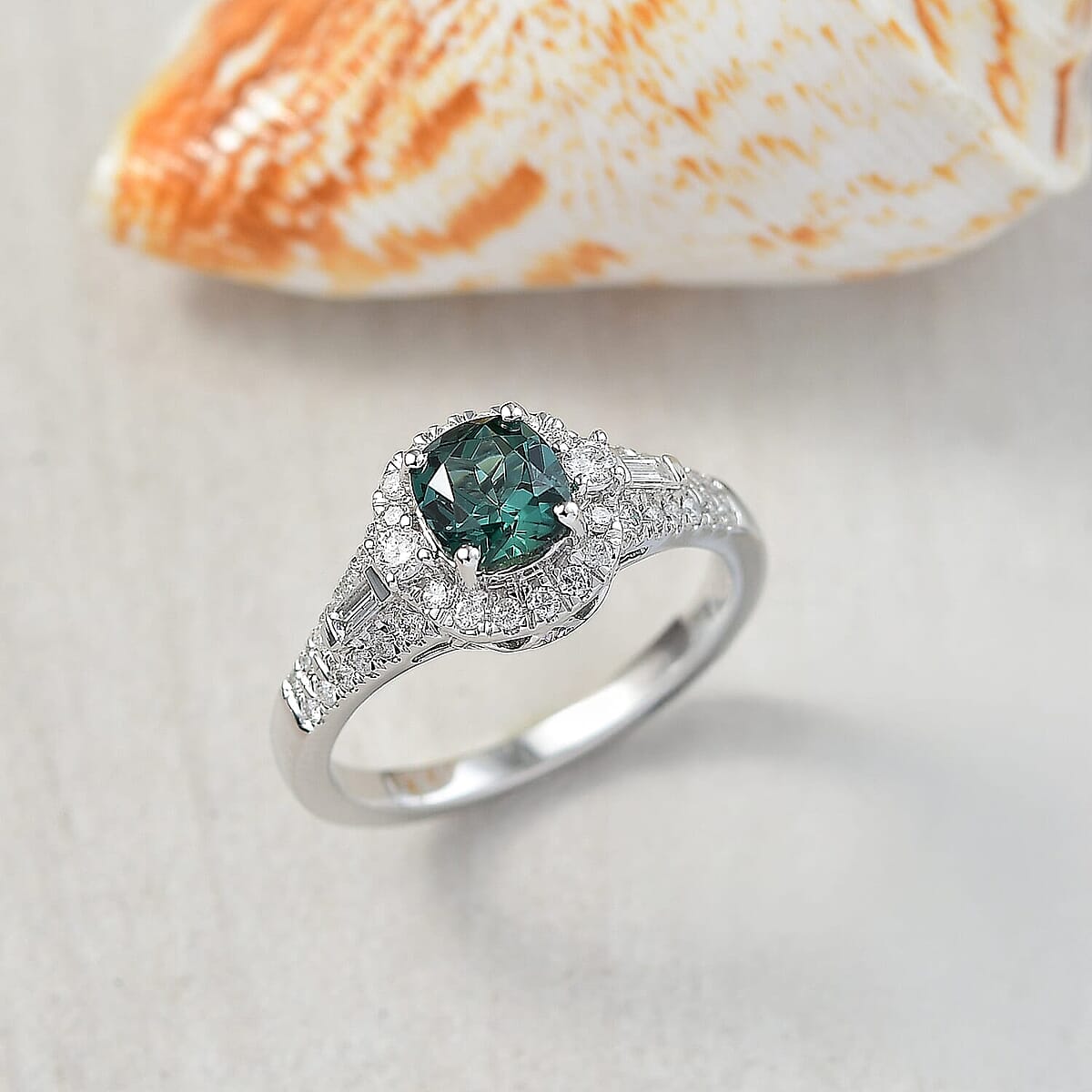 Certified & Appraised Luxoro 10K White Gold AAA Lagoon Tourmaline, Diamond (G-H,I2) (0.44 cts) Ring (Size 10.5) 1.33 ctw image number 1