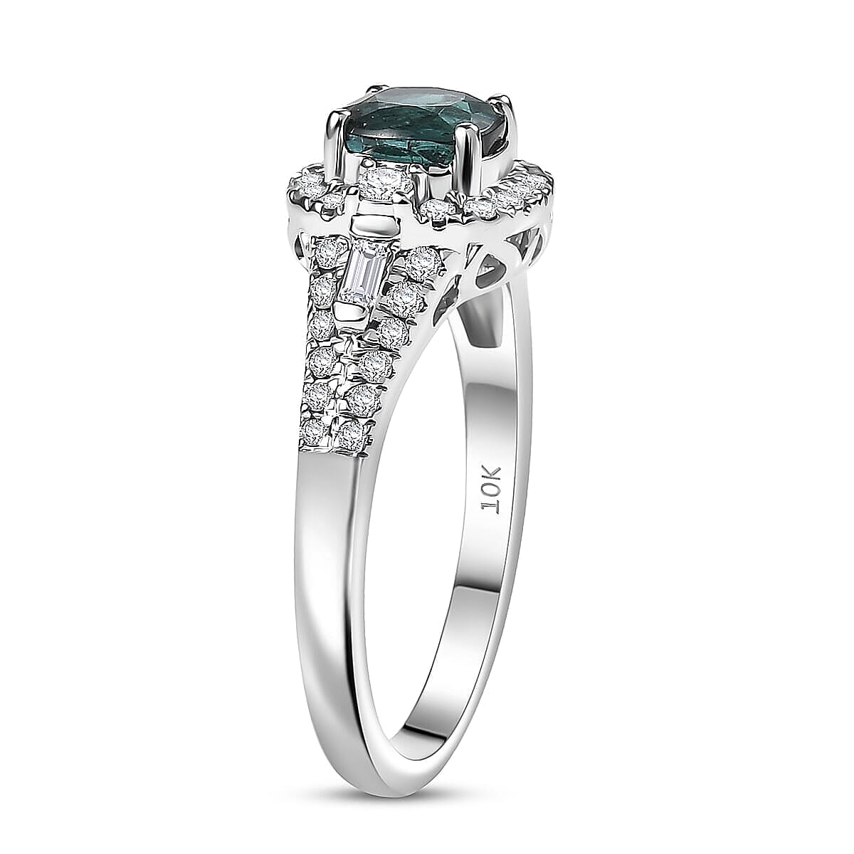 Certified & Appraised Luxoro 10K White Gold AAA Lagoon Tourmaline, Diamond (G-H,I2) (0.44 cts) Ring (Size 10.5) 1.33 ctw image number 3