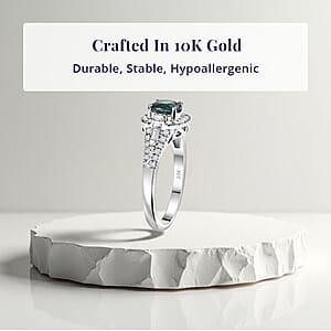 Certified & Appraised Luxoro 10K White Gold AAA Lagoon Tourmaline, Diamond (G-H,I2) (0.44 cts) Ring (Size 12.0) 1.33 ctw