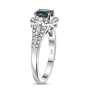 Certified & Appraised Luxoro 10K White Gold AAA Lagoon Tourmaline, Diamond (G-H,I2) (0.44 cts) Ring (Size 5.0) 1.33 ctw
