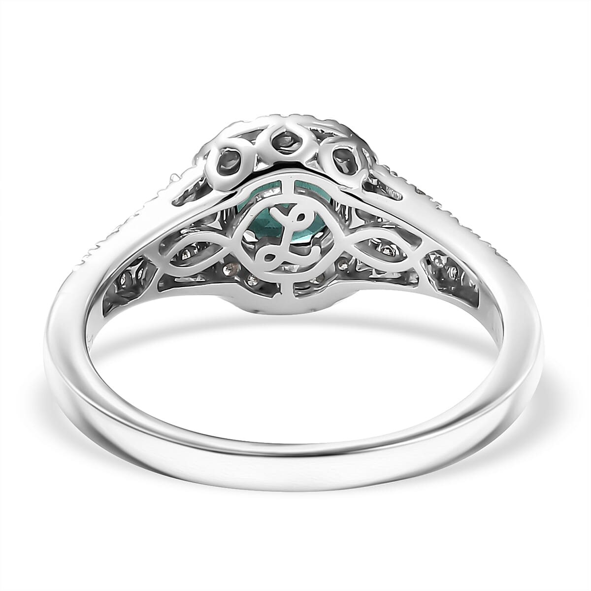 Certified & Appraised Luxoro AAA Pirineu Lagoon Tourmaline and I2 Diamond 1.33 ctw Ring in 10K White Gold (Size 6.0) image number 4