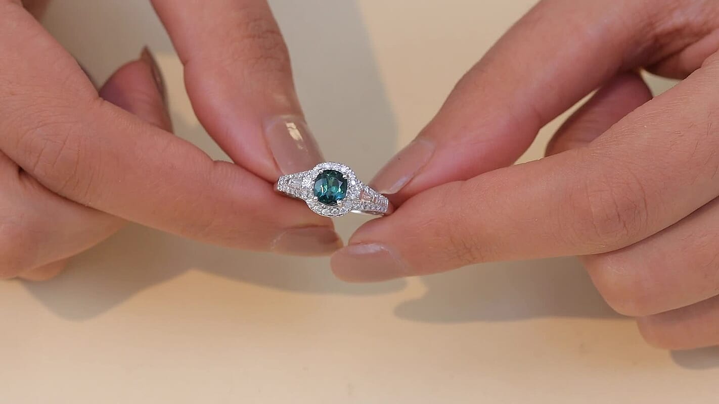 Certified & Appraised Luxoro AAA Pirineu Lagoon Tourmaline and I2 Diamond 1.33 ctw Ring in 10K White Gold Size 10.0