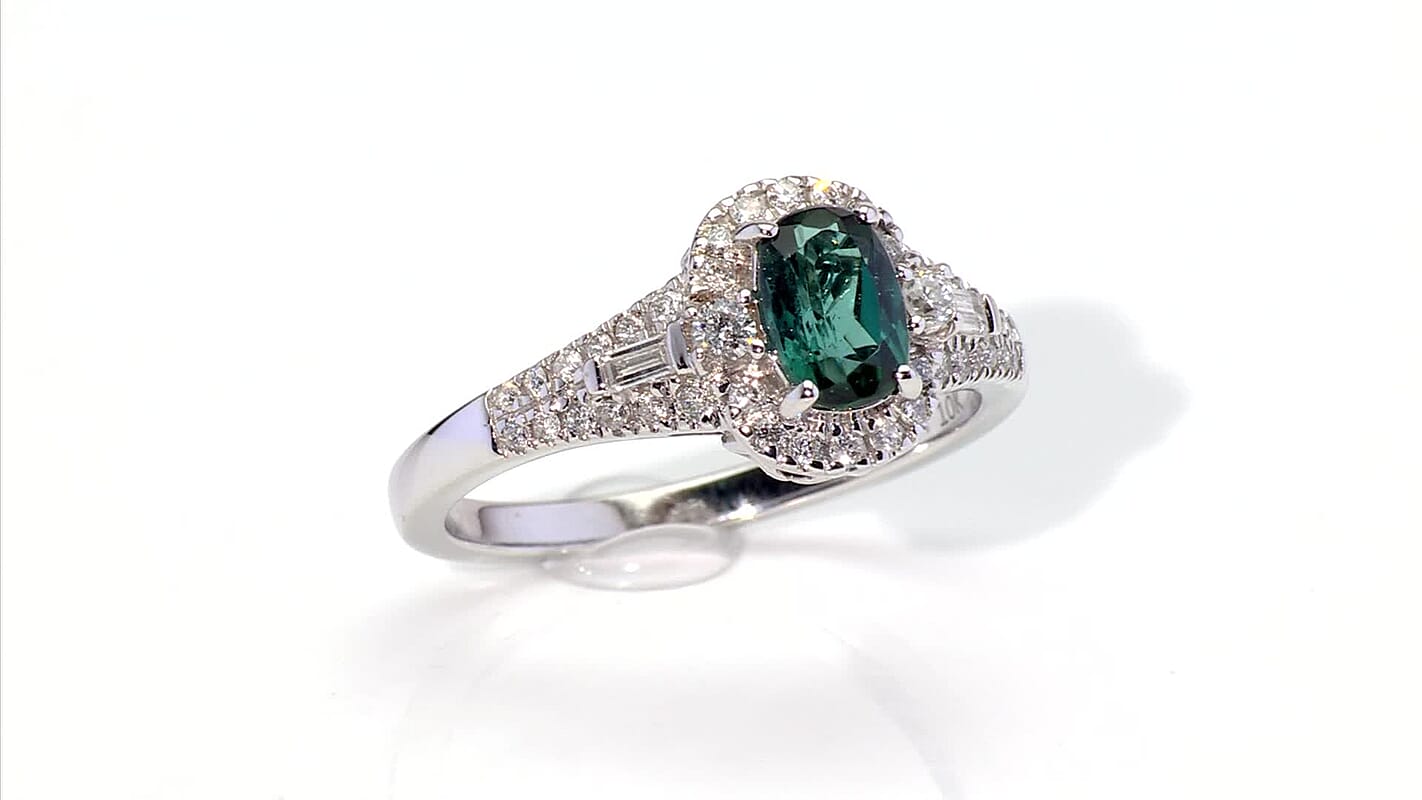 Certified & Appraised Luxoro AAA Pirineu Lagoon Tourmaline and I2 Diamond 1.33 ctw Ring in 10K White Gold Size 10.0