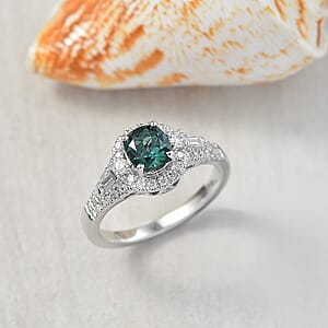 Certified & Appraised Luxoro 10K White Gold AAA Lagoon Tourmaline, Diamond (G-H,I2) (0.44 cts) Ring (Size 7.5) 1.33 ctw