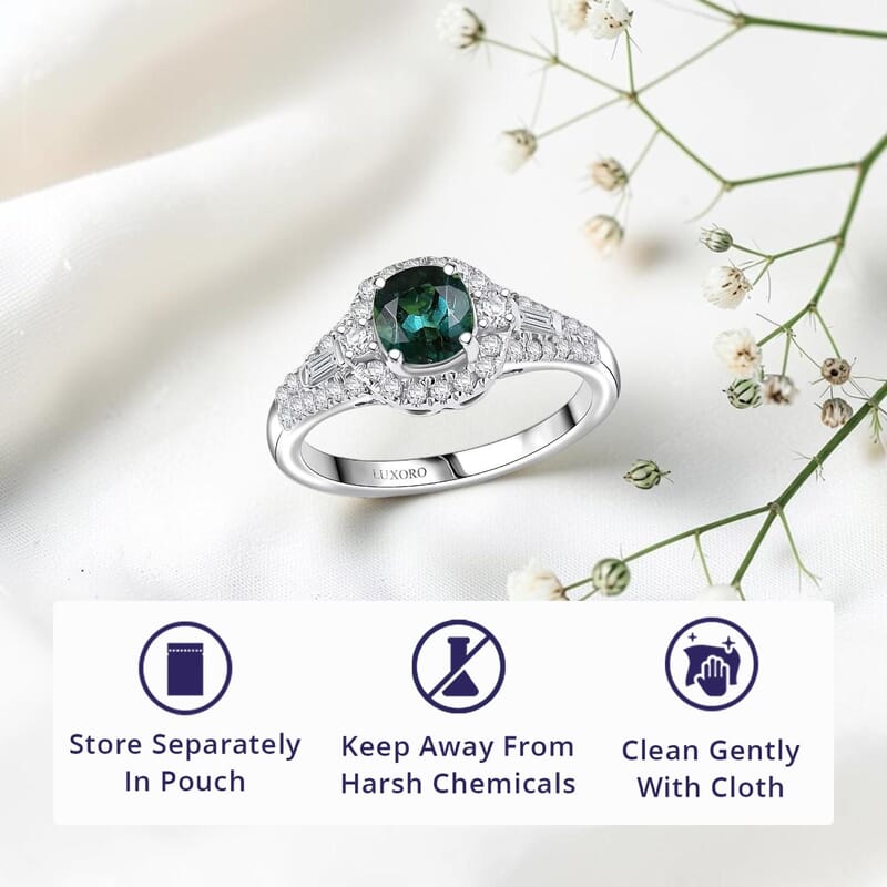 Certified & Appraised Luxoro 10K White Gold AAA Lagoon Tourmaline, Diamond (G-H,I2) (0.44 cts) Ring (Size 7.5) 1.33 ctw