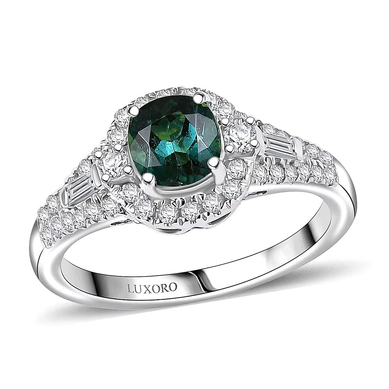 Certified & Appraised Luxoro AAA Pirineu Lagoon Tourmaline and I2 Diamond 1.33 ctw Ring in 10K White Gold (Size 10.0)