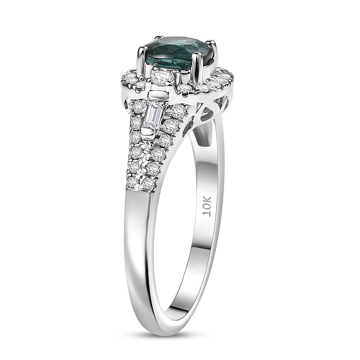 Certified & Appraised Luxoro AAA Pirineu Lagoon Tourmaline and I2 Diamond 1.33 ctw Ring in 10K White Gold (Size 8.0) image number 3