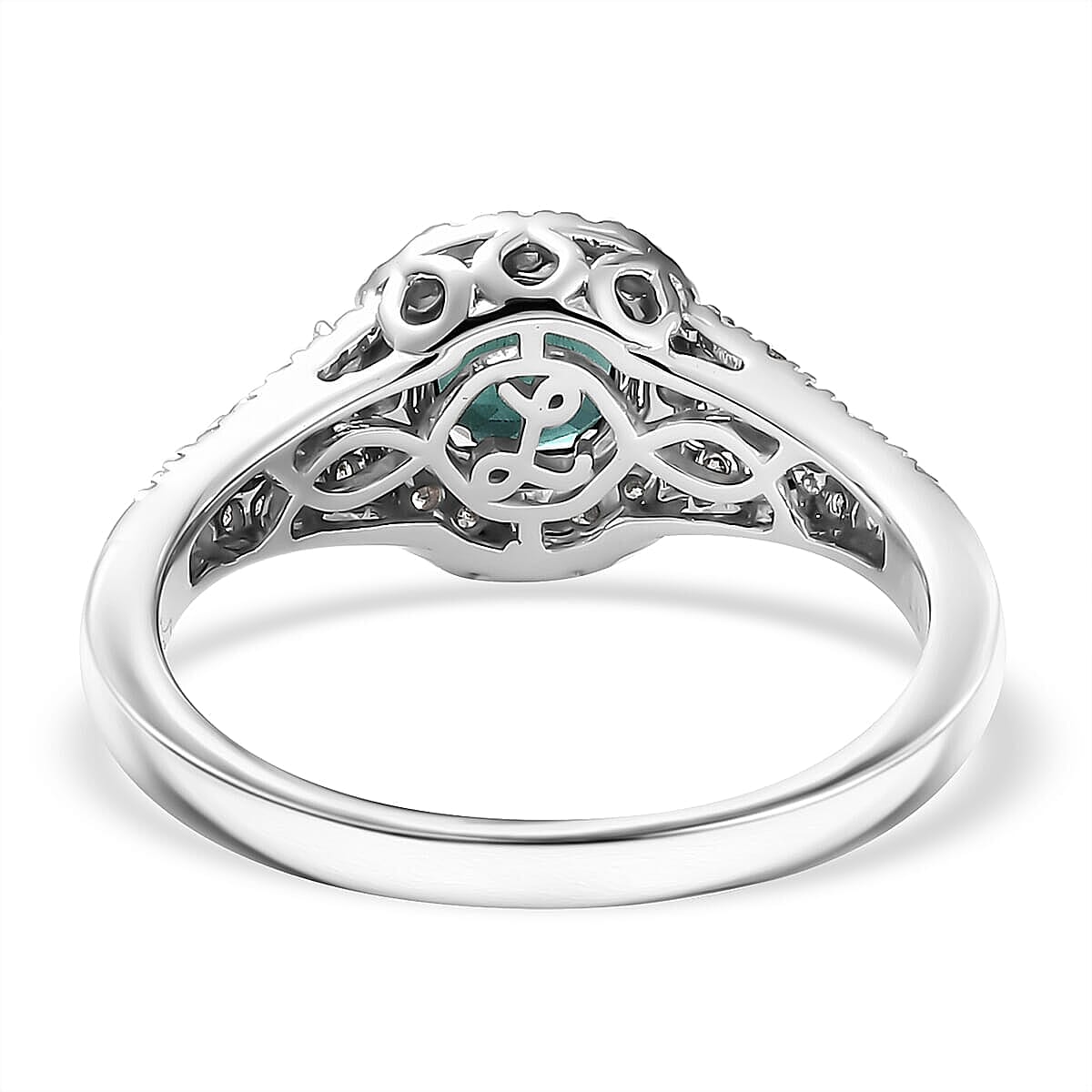 Certified & Appraised Luxoro 10K White Gold AAA Lagoon Tourmaline, Diamond (G-H,I2) (0.44 cts) Ring (Size 8.5) 1.33 ctw image number 4