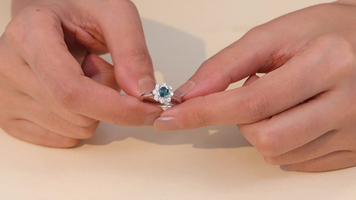 D'Joy Lagoon Tourmaline ,  Moissanite Ring in Rhodium OverSterling Silver 0.76 ctw (Size 10) 0.76 ctw