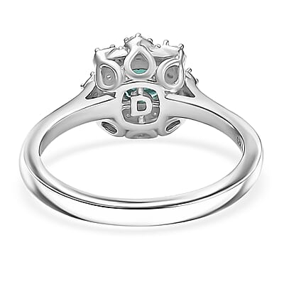D'Joy Lagoon Tourmaline and Moissanite 0.75 ctw Ring in Rhodium Over Sterling Silver (Size 10.0)