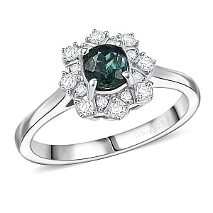 D'Joy Lagoon Tourmaline and Moissanite 0.75 ctw Ring in Rhodium Over Sterling Silver (Size 6.0)