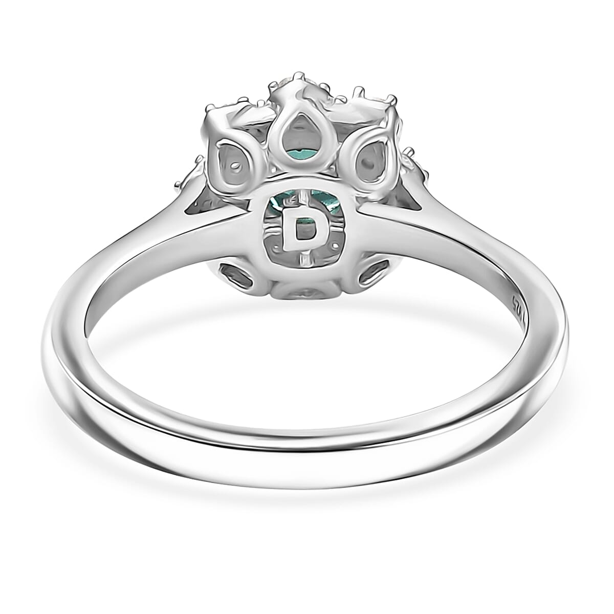 D'Joy Pirineu Lagoon Tourmaline and Moissanite 0.75 ctw Ring in Rhodium Over Sterling Silver (Size 7.0) image number 4