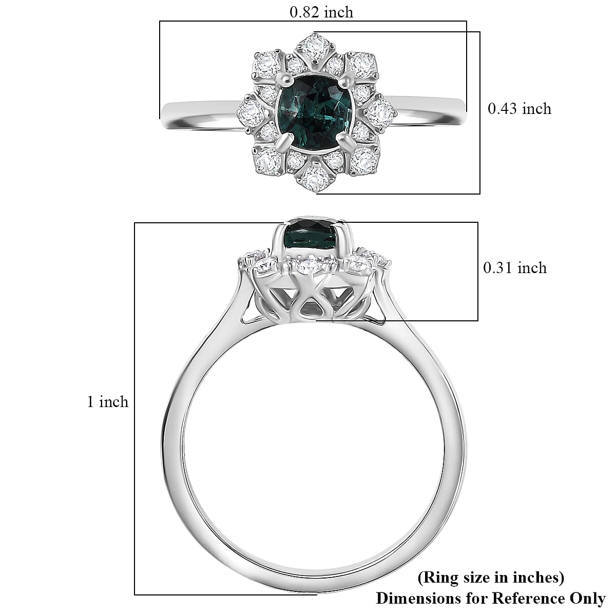 D'Joy Pirineu Lagoon Tourmaline and Moissanite 0.75 ctw Ring in Rhodium Over Sterling Silver (Size 7.0) image number 5