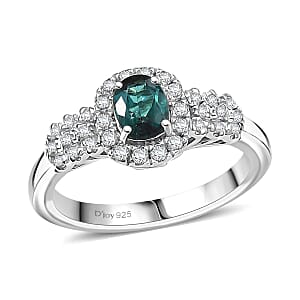 D'Joy Pirineu Lagoon Tourmaline and Moissanite 1.00 ctw Ring in Rhodium Over Sterling Silver (Size 10.0)