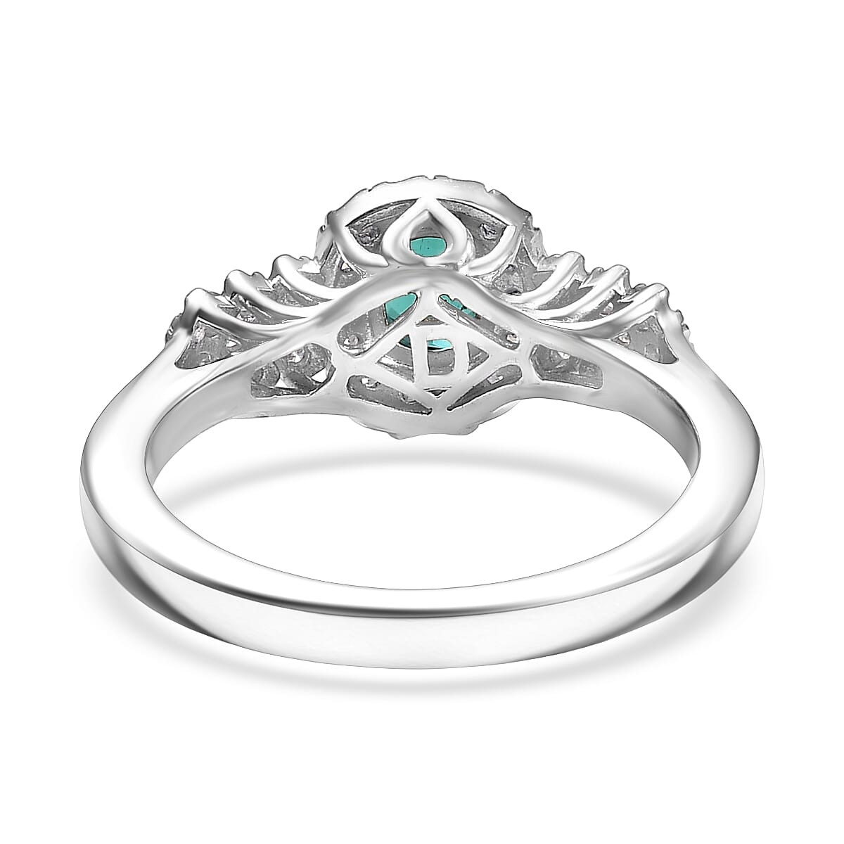 D'Joy Pirineu Lagoon Tourmaline and Moissanite 1.00 ctw Ring in Rhodium Over Sterling Silver (Size 10.0)