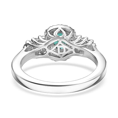 D'Joy Pirineu Lagoon Tourmaline and Moissanite 1.00 ctw Ring in Rhodium Over Sterling Silver (Size 10.0)