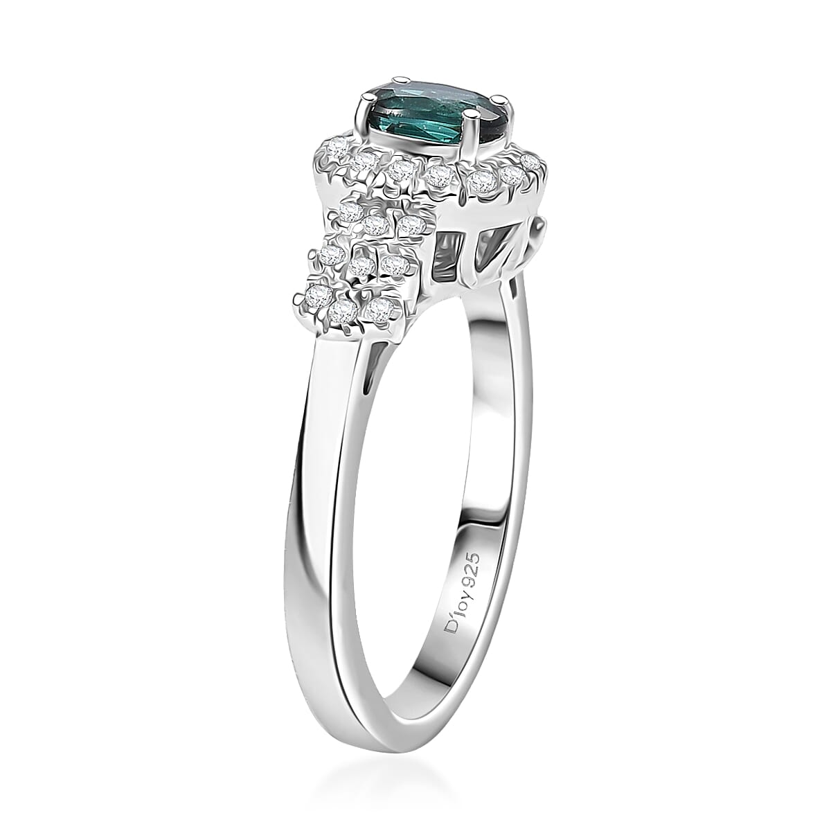 D'Joy Pirineu Lagoon Tourmaline and Moissanite 1.00 ctw Ring in Rhodium Over Sterling Silver (Size 6.0) image number 3