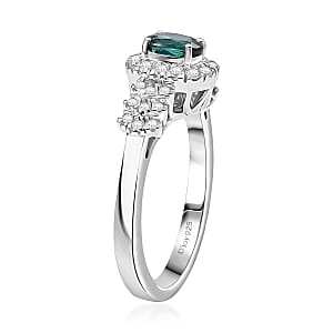 D'Joy Pirineu Lagoon Tourmaline and Moissanite 1.00 ctw Ring in Rhodium Over Sterling Silver (Size 6.0)
