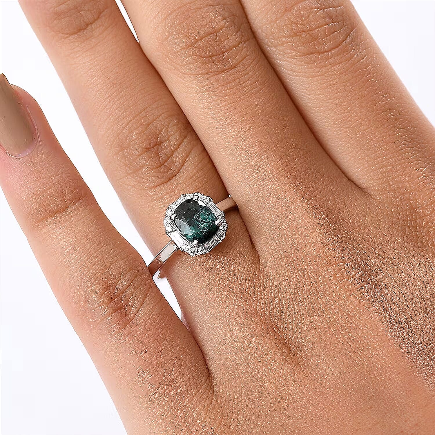 Certified & Appraised Luxoro AAA Pirineu Lagoon Tourmaline and Diamond I2 1.90 ctw Ring in 10K White Gold (Size 5.0)