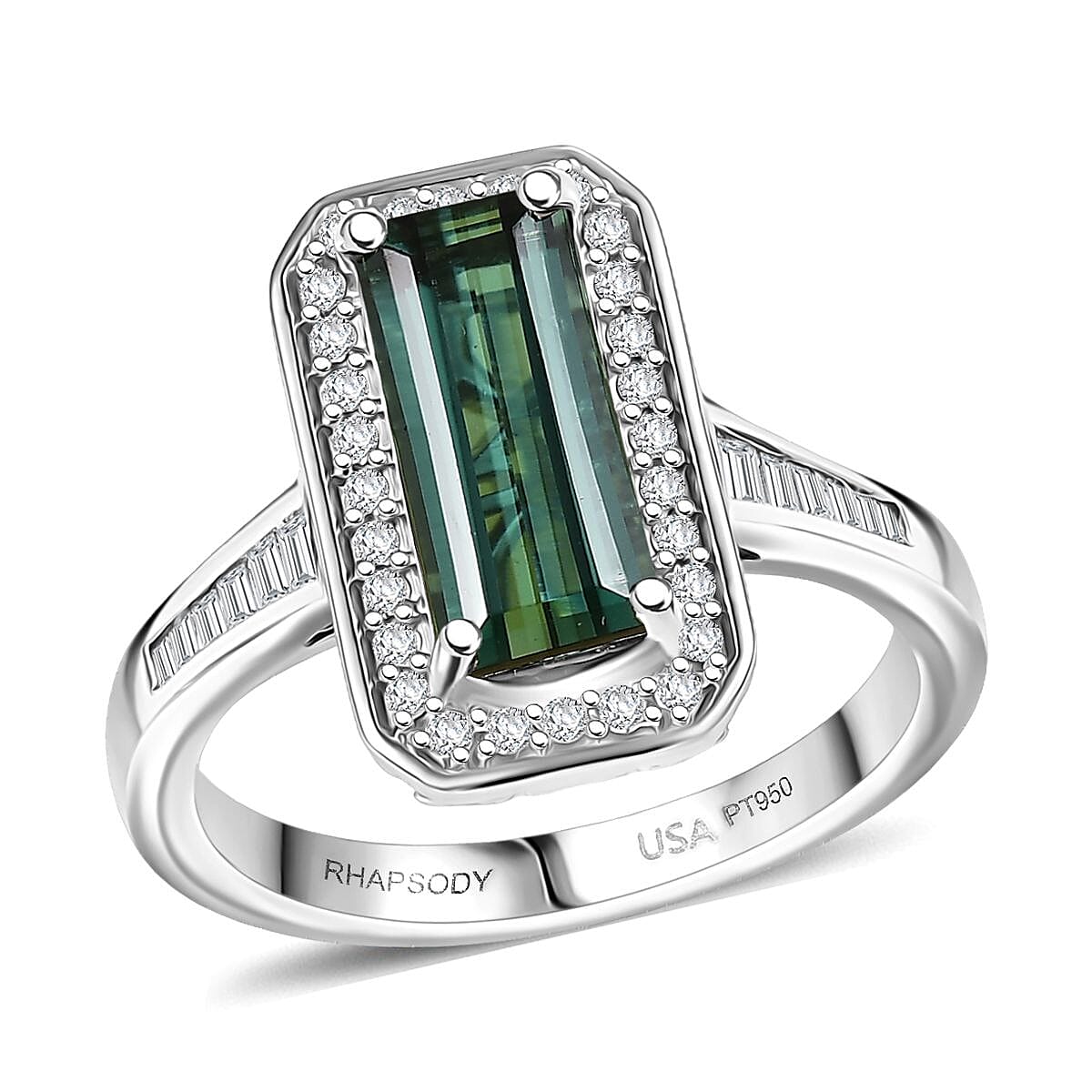 Certified & Appraised Rhapsody AAAA Pirineu Lagoon Tourmaline and E-F VS Diamond 2.86 ctw Ring in 950 Platinum (Size 7.0) 7.48 Grams image number 0