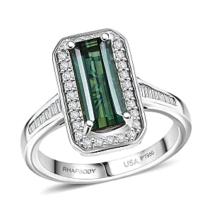 Certified & Appraised Rhapsody AAAA Pirineu Lagoon Tourmaline and E-F VS Diamond 2.86 ctw Ring in 950 Platinum (Size 7.0) 7.48 Grams