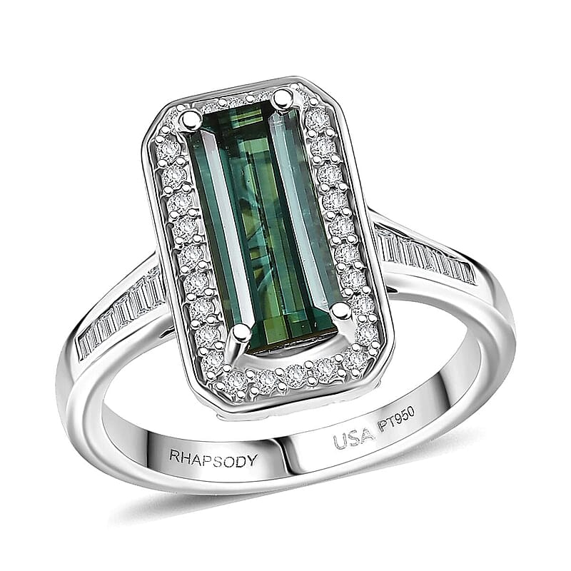 Certified & Appraised Rhapsody AAAA Pirineu Lagoon Tourmaline and E-F VS Diamond 2.86 ctw Ring in 950 Platinum (Size 7.0) 7.48 Grams