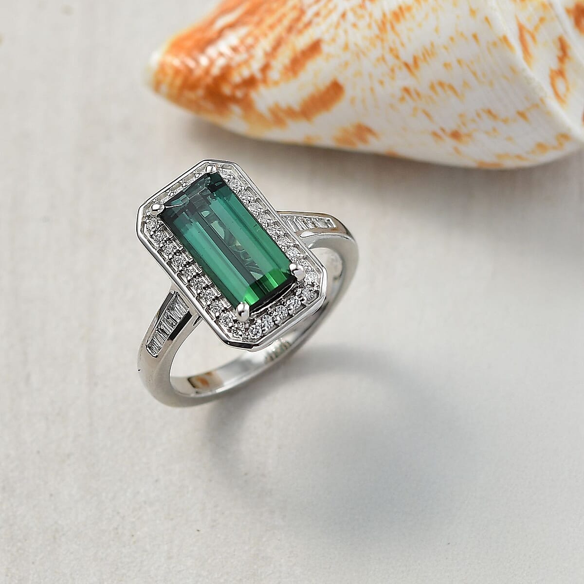 Certified & Appraised Rhapsody AAAA Pirineu Lagoon Tourmaline and E-F VS Diamond 2.86 ctw Ring in 950 Platinum (Size 7.0) 7.48 Grams image number 1