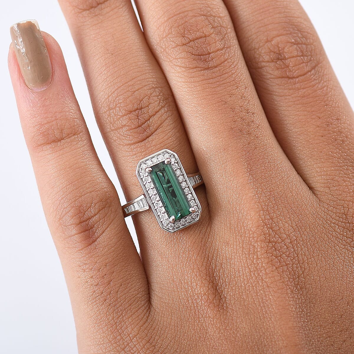 Certified & Appraised Rhapsody AAAA Pirineu Lagoon Tourmaline and E-F VS Diamond 2.86 ctw Ring in 950 Platinum (Size 7.0) 7.48 Grams image number 2