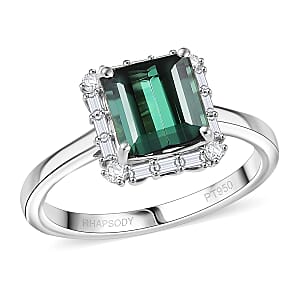 Certified & Appraised Rhapsody AAAA Pirineu Lagoon Tourmaline and E-F VS Diamond 2.37 ctw Ring in 950 Platinum (Size 7.0)