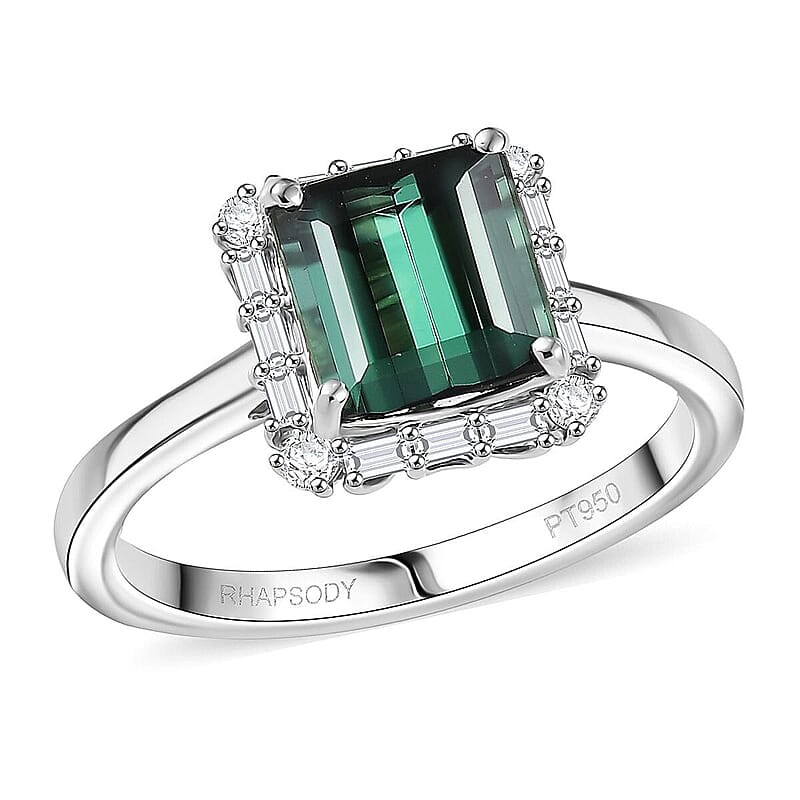 Certified & Appraised Rhapsody AAAA Pirineu Lagoon Tourmaline and E-F VS Diamond 2.37 ctw Ring in 950 Platinum (Size 7.0)