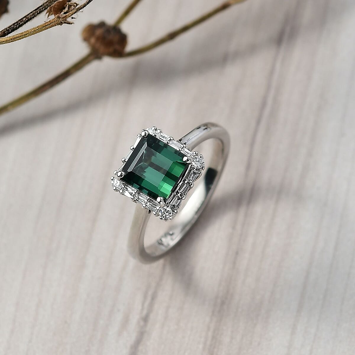 Certified & Appraised Rhapsody AAAA Pirineu Lagoon Tourmaline and E-F VS Diamond 2.37 ctw Ring in 950 Platinum (Size 7.0) image number 1