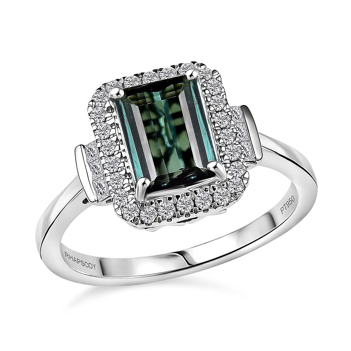 Certified & Appraised Rhapsody AAAA Lagoon Tourmaline and E-F VS Diamond 1.81 ctw Ring in 950 Platinum (Size  6.0)  5.45 Grams