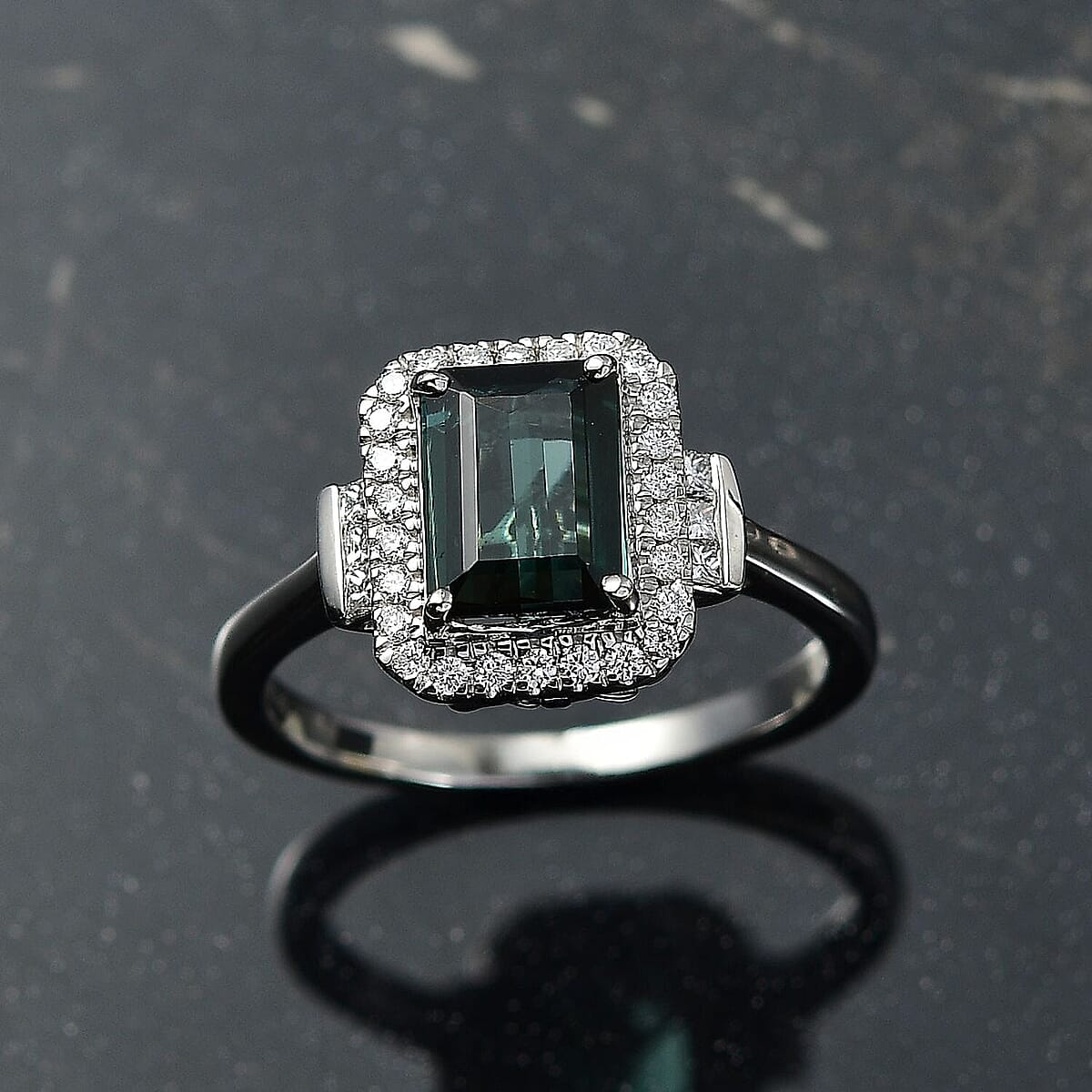 Certified & Appraised Rhapsody AAAA Lagoon Tourmaline and E-F VS Diamond 1.81 ctw Ring in 950 Platinum (Size  6.0)  5.45 Grams image number 1