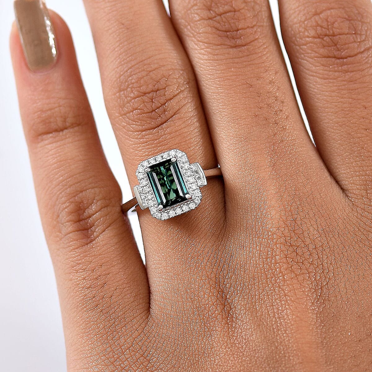 Certified & Appraised Rhapsody AAAA Lagoon Tourmaline and E-F VS Diamond 1.81 ctw Ring in 950 Platinum (Size  6.0)  5.45 Grams image number 2