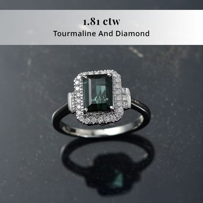 Certified & Appraised Rhapsody AAAA Lagoon Tourmaline and E-F VS Diamond 1.81 ctw Ring in 950 Platinum (Size  6.0)  5.45 Grams