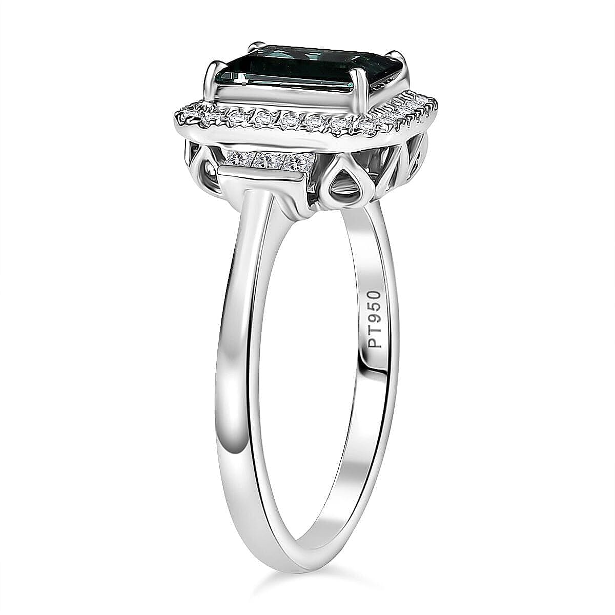 Certified & Appraised Rhapsody AAAA Lagoon Tourmaline and E-F VS Diamond 1.81 ctw Ring in 950 Platinum (Size  6.0)  5.45 Grams image number 3